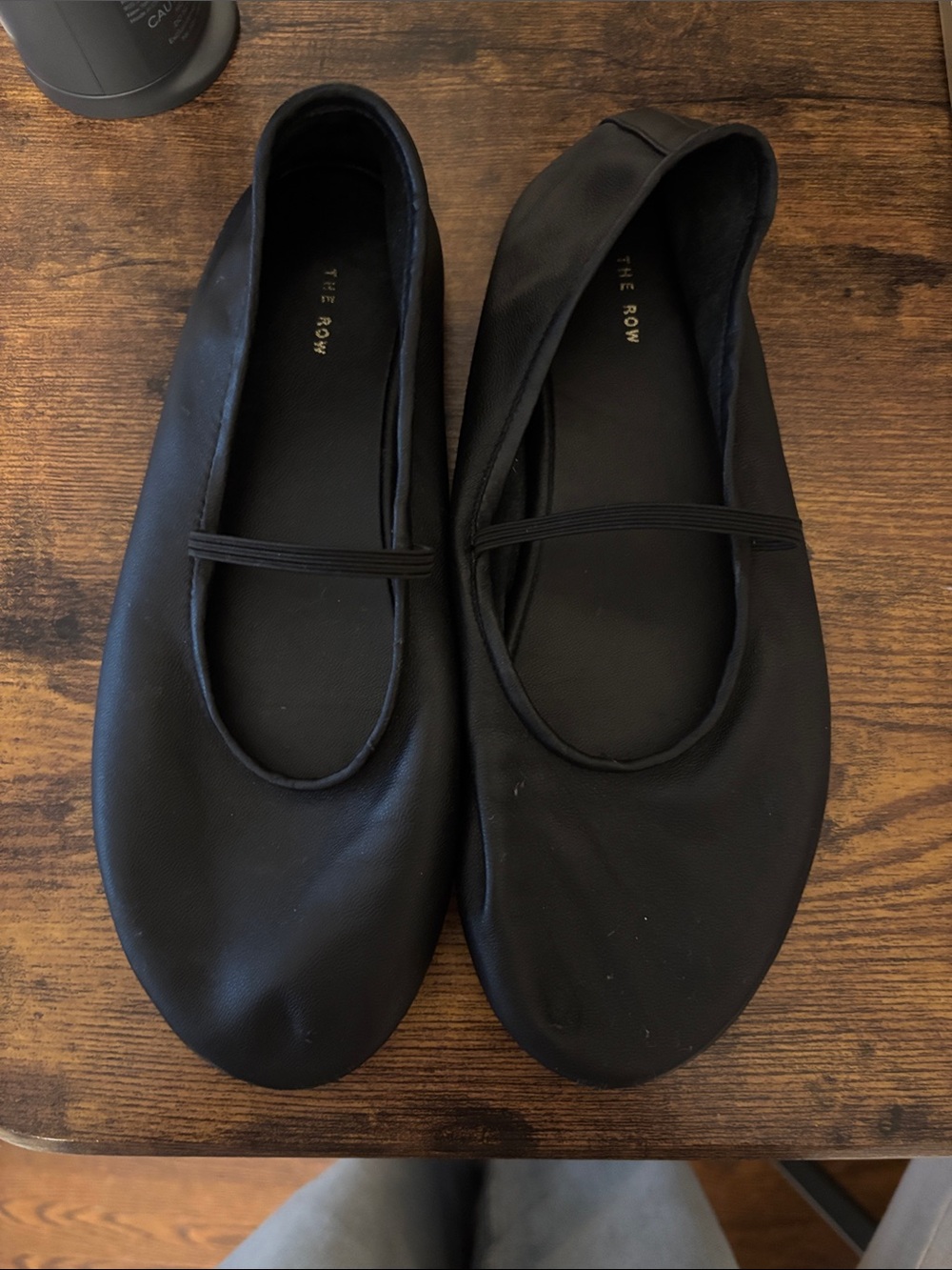 The Row Black Leather Ballet Flats with Slim Strap - Picture 2 of 2
